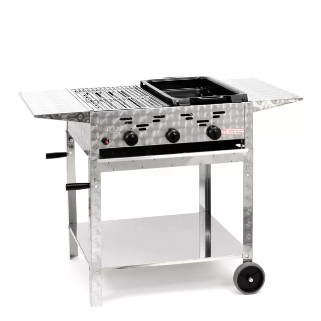Edelstahl-Brenner Gasgrill Gasbräter fahrbar 3-flammig 11kW BBQ Neu GT3EMFBAP