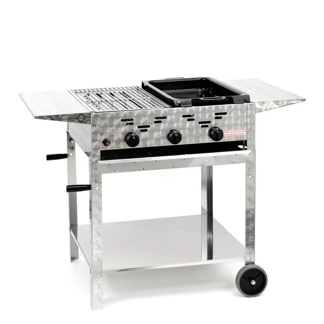 Edelstahl-Brenner Gasgrill Gasbräter fahrbar 3-flammig 11kW BBQ Neu GT3EMFBAP