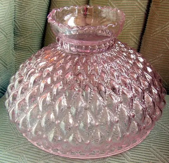 10" Glass Shade PINK Diamond Quilt / new or old oil kerosene lamp student