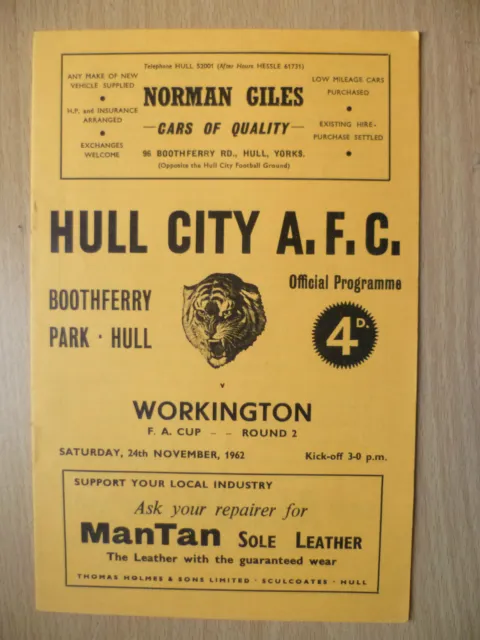 1962-63 FA CUP RD 2- WORKINGTON vs HULL CITY, 24th November