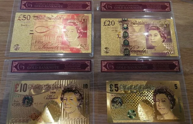 NEW 50, 20,10,5 Full Set 24K Gold Foil Bullion Bar UK stock