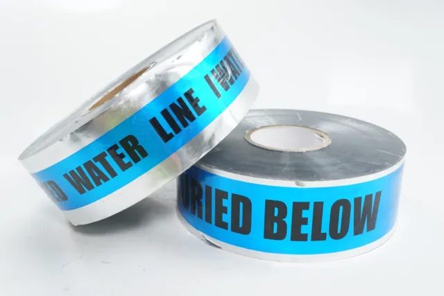 2 Rolls 3" x 1000' DETECTABLE MARKING TAPE CAUTION WATER LINE BURIED BELOW 2000'