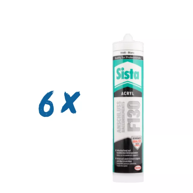 6x Sista F130 Anschluss Acryl 300ml weiß, Acryldichtstoff, Maler Acryl, Fugendic