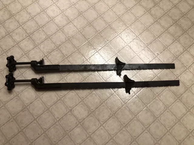 Antique TWO C. T. Co. Bar Clamps Cincinnati Ohio Valve Handles Cast Iron
