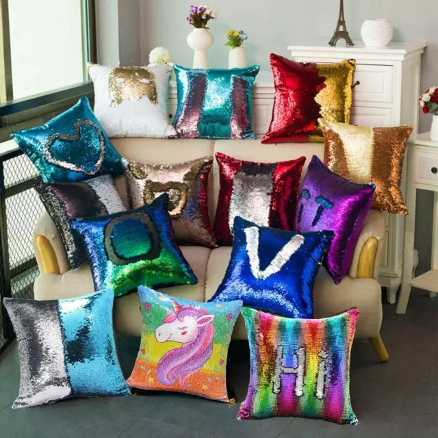 16" Magic Mermaid Pillow Case Reversible Sequin Glitter Sofa Cushion Cover Touch