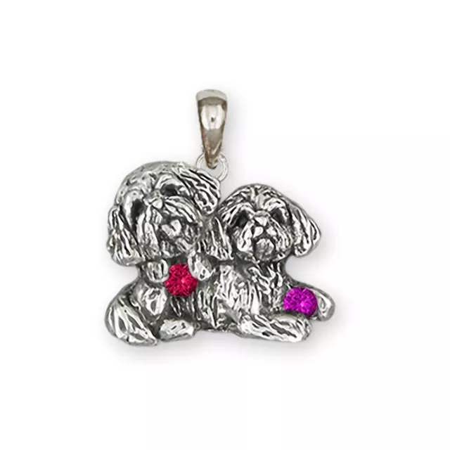 Lhasa Jewelry Sterling Silver Handmade Double  Lhasa Apso Pendant  LSZ32-SP