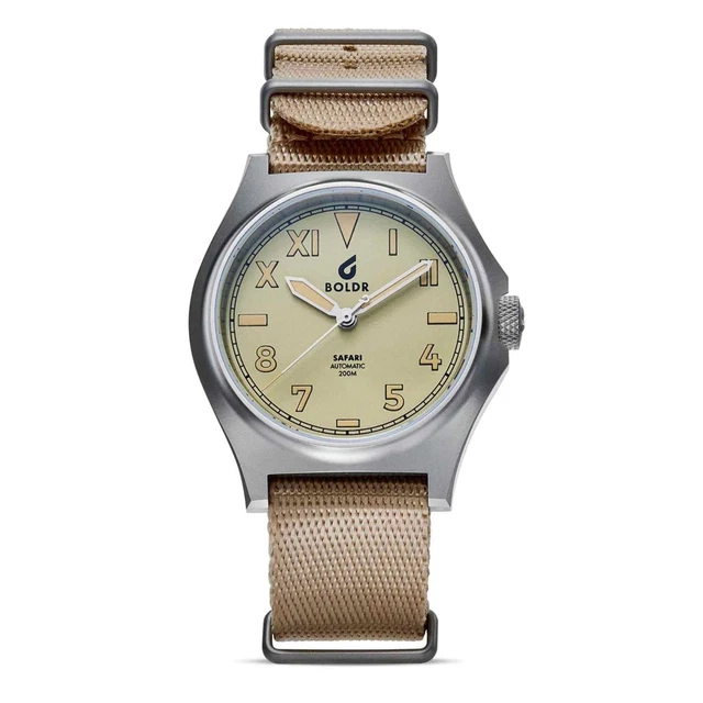 BOLDR Safari Ranger Upepo Beige Dial Pelle Cinturino Polso