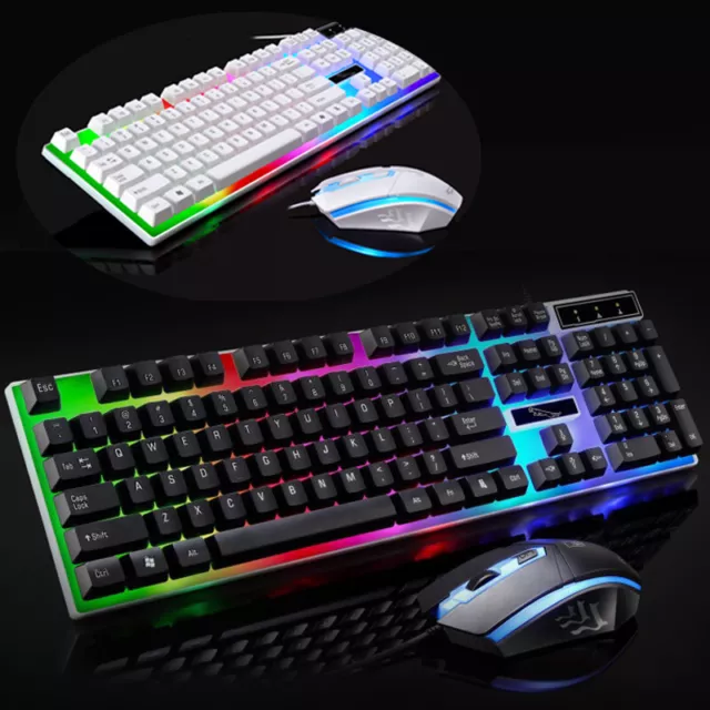 RGB Gaming Keyboard + Mouse Set Wired LED Keyboard Mice For Laptop PS4 Xbox One