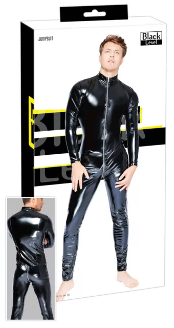 "Tuta uomo vernice M L XL nera body elastica monopezzo zip 3 vie ""Rico" 2