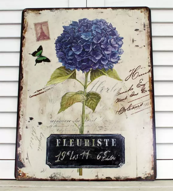 Nostalgie Blechschild Hortensie Garten Blumen Vintage Shabby Florist Dekoschild