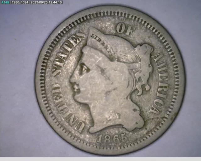 1865 3 cent nickel (76-423 9m3)
