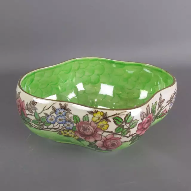 Vintage Maling Rosine Floral Green lustre Decorative Vase Bowl 9" MADE IN UK