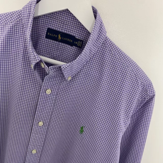 Mens Polo Ralph Lauren Purple Check Regular Fit Long Sleeve Shirt Size L Large