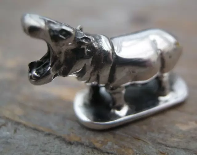 Beautiful 925 Solid Silver Miniature Yawning Hippo / Hippopotamus