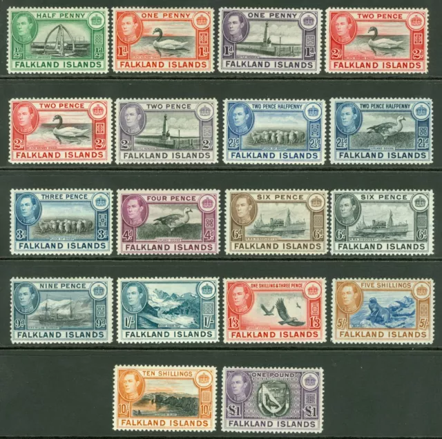 SG 146-163 Falklands 1938. ½d -£1. Fine fresh lightly mounted mint set of 18...