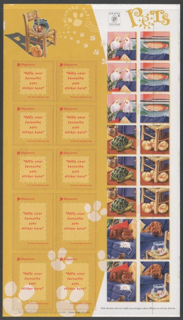 Singapore 2001 Favorite Pets Self-Adhesive sheet of 10 MUH