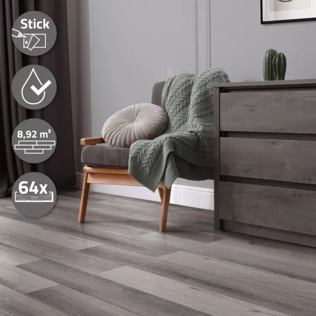 9,2 m² Planche de sol PVC vinyle autocollante plancher carreaux gris bois de pin