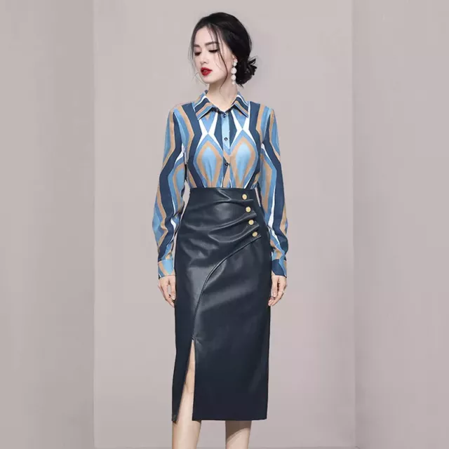 Tailleur Completo Set Outfit Gonna Tubino Blu Colorato Slim Camicia 39946