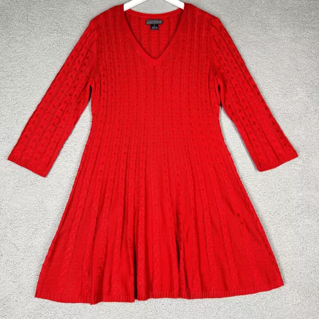 Jessica Howard Women's XL Sweater Dress Cable Knit V-Neck Long Sleeve Stretch