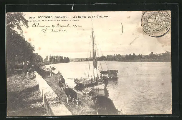 CPA Podensac, Les Bords de la Garonne
