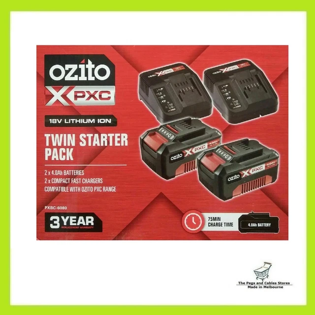 2x 4Ah OZITO PXC Power X Change 18V Li-ion Battery Spare TWIN PACK Fast Chargers