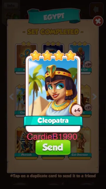 x1 Cleopatra Coin Master trading card !!!Super fast Dispatch CardieB1990