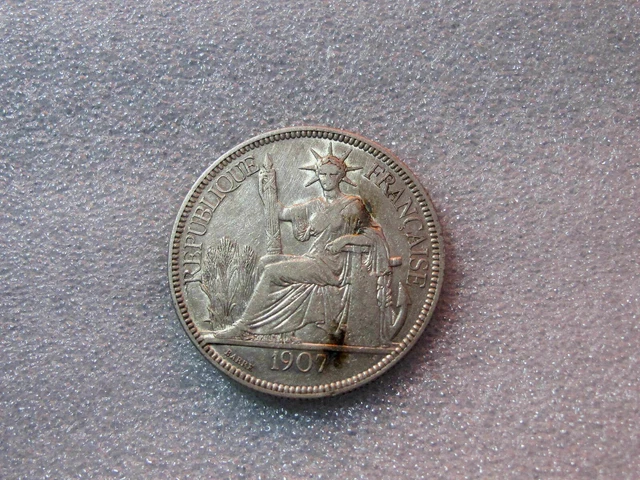 FRANCE FRENCH INDO-CHINA VIETNAM 1907-A PIASTRE SILVER COIN Km 5a.1