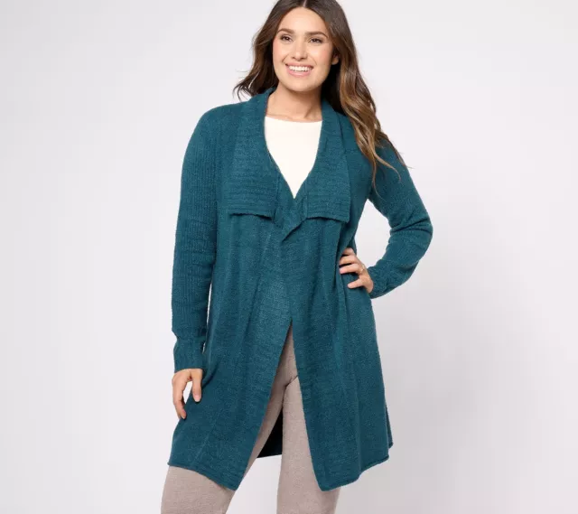 Barefoot Dreams CozyChic Lite Ribbed Cardigan Sweater Midnight Teal XS New