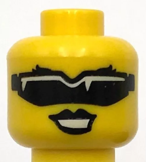 Lego New Yellow Minifigure Head Female Black Sunglasses Black Lips Part