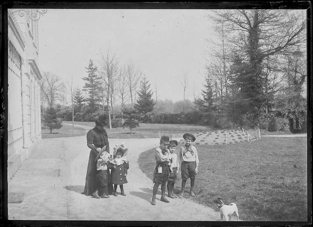 Vintage Original 6x9cm Family Kids Negative Antique Photo Glass Plate