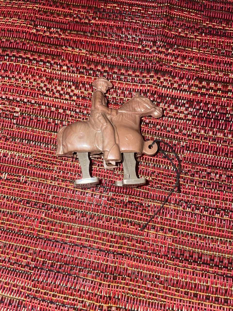 Vintage 1940's Hard Brown Plastic Ramp Walker Pull Toy Cowboy on Horse
