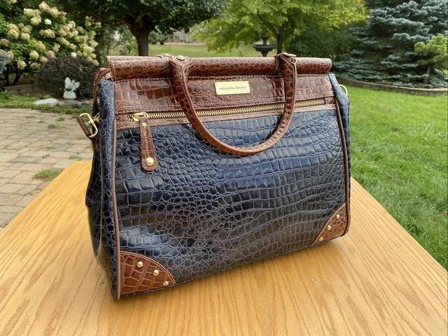 Samantha Brown Croco-Embossed Dowel Travel Bag Navy Brown  RARE OLD STOCK