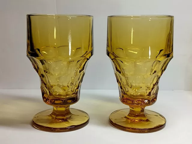 2-Georgian Amber Topaz Iced Tea Glasses By Anchor Hocking 5.5" Tall Very Nice!!