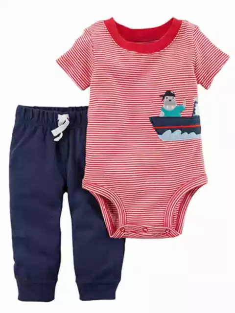 Carters Infant Boys Red Walrus Pirate Baby Outfit Bodysuit & Jogger Pants