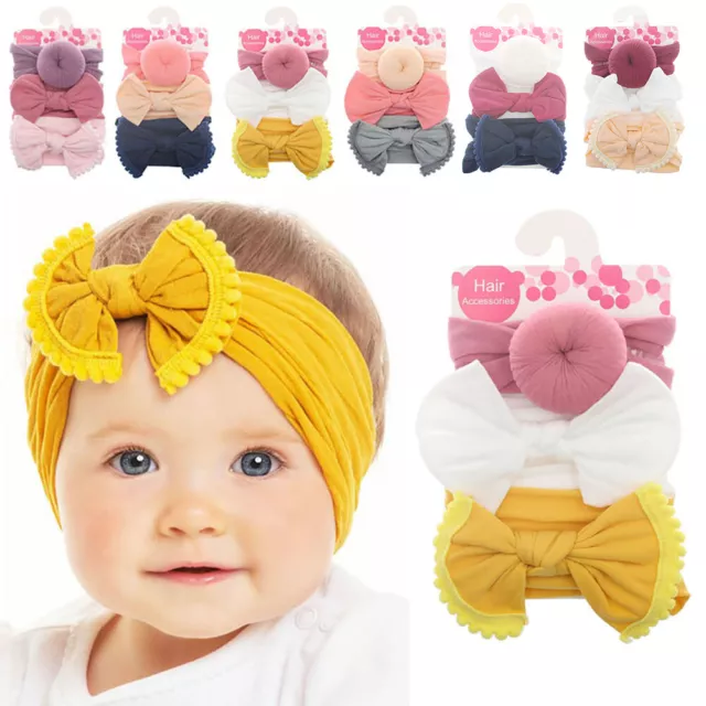 3pcs Baby Bow Headband Girl Infant Baby Newborn Soft Knot Turban Hair Head Wrap