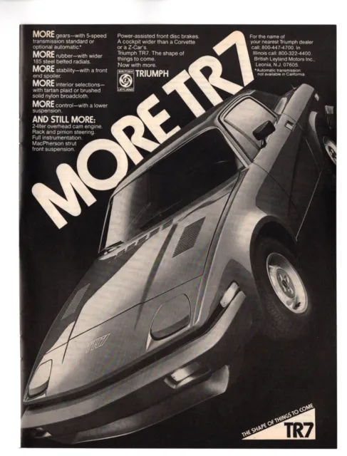 1977 Triumph TR7 Vintage Print Ad "More TR7" 1970s