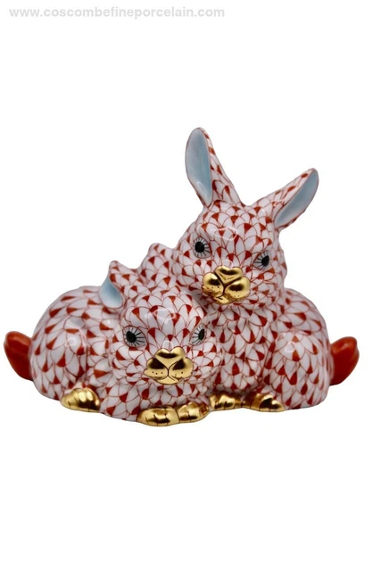 FABULOUS PAIR HEREND porcelain figurine Bunny Rabbits Red Fishnet RP £ ...