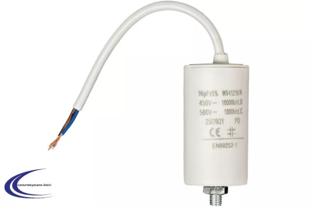 Motorkondensator Anlaufkondensator 16 uF - 450V Kondensator 16 µF mit Kabel