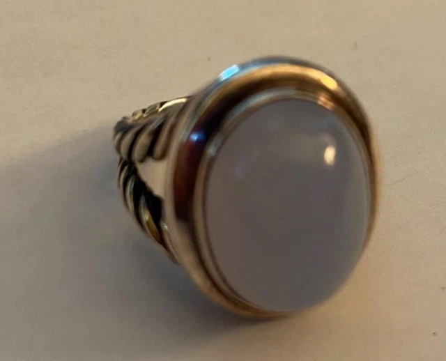 David Yurman Sterling Silver 925 Oval Ring Lavender Chalcedony 13x18mm Size 71/2