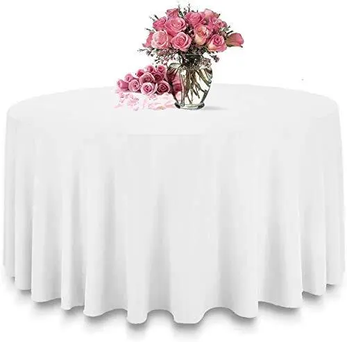 6 Packs White Round Tablecloth-120inch, 100% Polyester Table Cover for