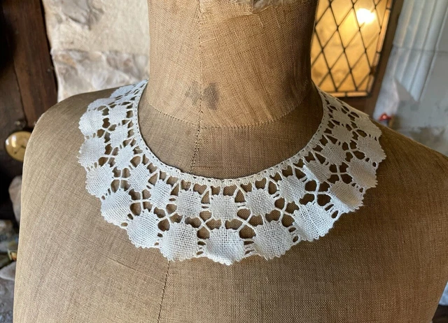 Col Cravate Ancien En Dentelle De Bruges XIXè Siècle - Lin Blanc, 101 Cm
