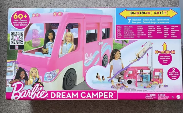 Barbie Dream Camper Van PlaySet Vehicle Doll Caravan 60+ Accessories - BRAND NEW