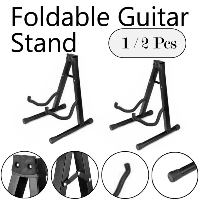 1/ 2x Floor Rack Folding Guitar Stand Electric Acoustic Bass Gig Holder Non-slip 2