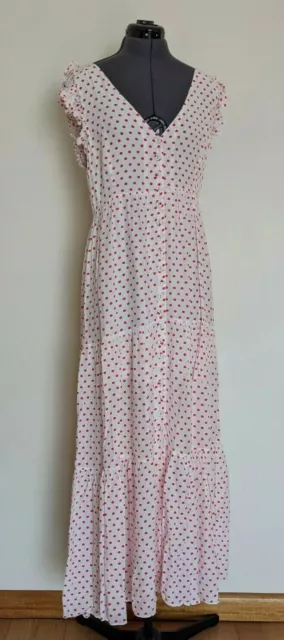 Steele Maxi Dress Red White Polka Dot Ruffle Designer Casual Size L 12