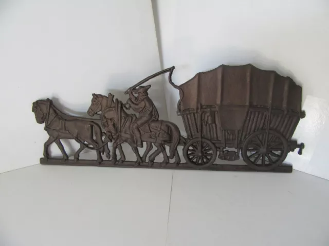 altes Guss Gussrelief Wandrelief Pferdegespann Bauer ca. 60x23 cm  ca. 6,2kg