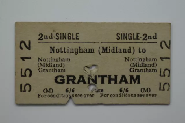 BRB British Railway Ticket Nr. 5512 NOTTINGHAM Midland nach GRANTHAM 5. JUNI 1968