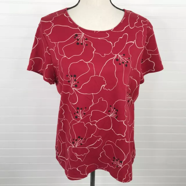 Croft & Barrow Red Floral Top Tee Shirt Stretch Size XL Pima Cotton Short Sleeve