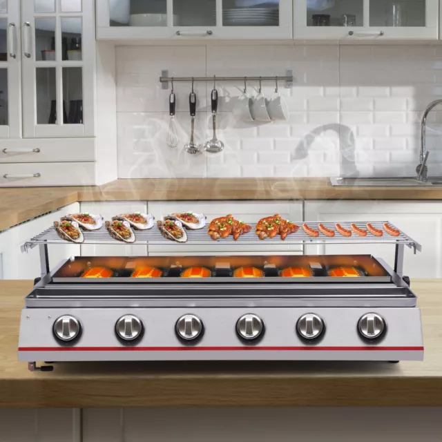 6 Burner Gas BBQ Grill Stainless Steel Barbecue Table Top Grill Outdoor Cooking