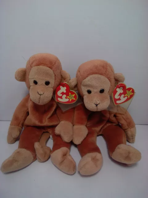 TY Beanie Baby Collection Bongo The Monkey Bean Bag Plush Lot Of 2