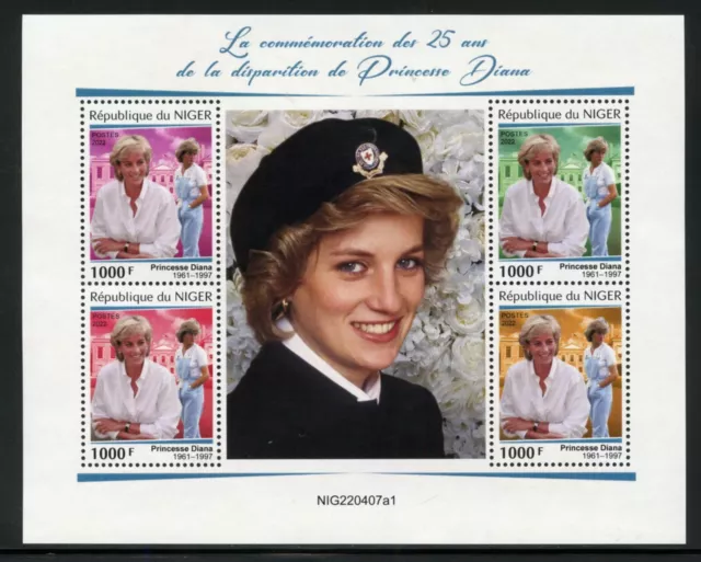 Niger 2022 25th Gedenken Jubiläum Von Prinzessin Diana Blatt Mint Nh